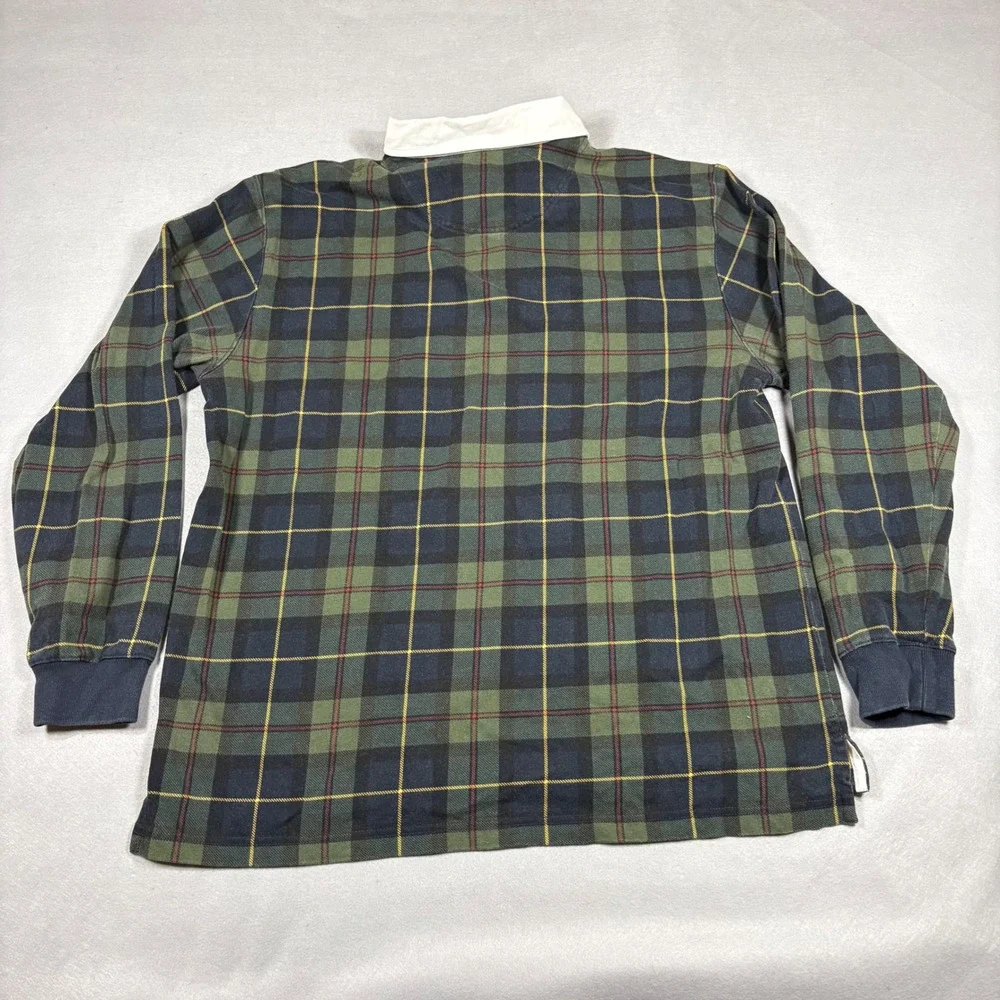 LL Bean Mens Large Green Plaid Long Sleeve Rugby Shirt Cotton 278155